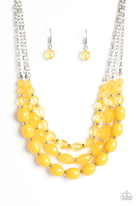 Paparazzi Accessories-Tropical Hideaway Yellow Acrylic Necklace Set