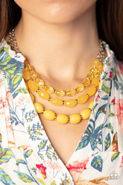 Paparazzi Accessories-Tropical Hideaway Yellow Acrylic Necklace Set