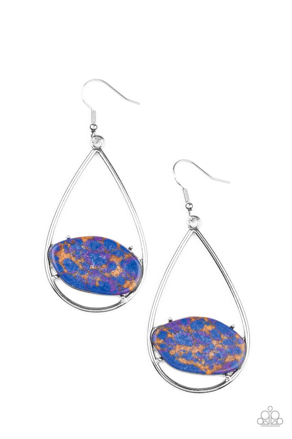 Paparazzi Accessories-Tropical Terrazzo Multi Earthy Oval Silver Earring