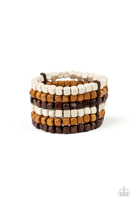 Paparazzi Accessories-Tropical Tundra Brown Wood Bracelet