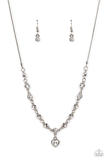 Paparazzi Accessories-True Love Trinket White Rhinestone Heart Charm Necklace Set