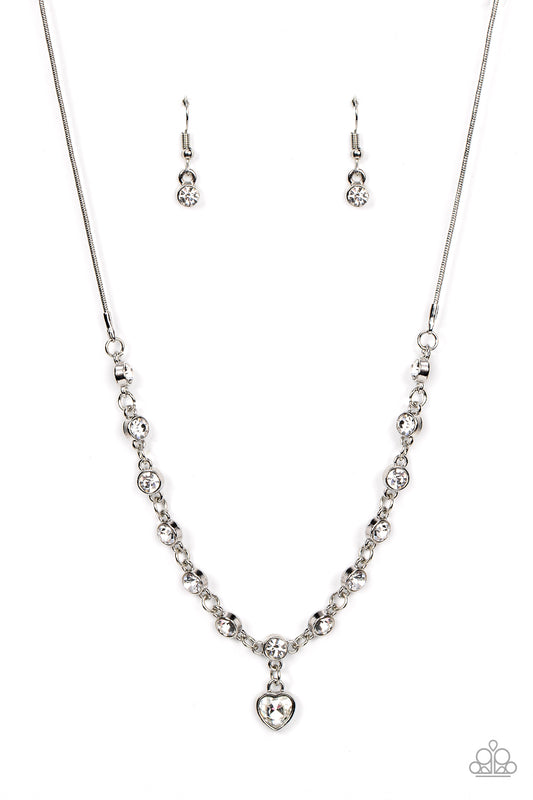 Paparazzi Accessories-True Love Trinket White Rhinestone Heart Charm Necklace Set