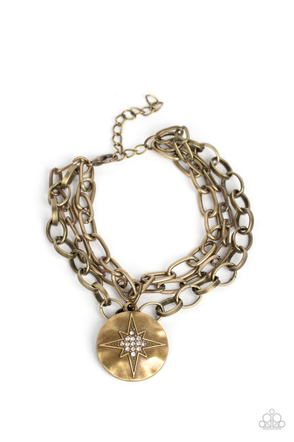 Paparazzi Accessories-True North Twinkle Brass Twinkly Star Bracelet