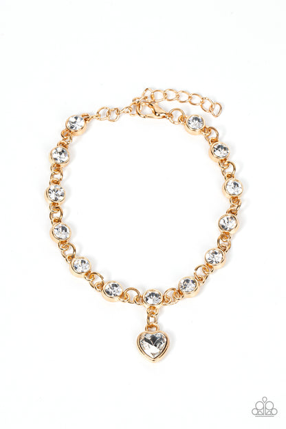 Paparazzi Accessories-Truly Lovely Gold Heart Charm Bracelet