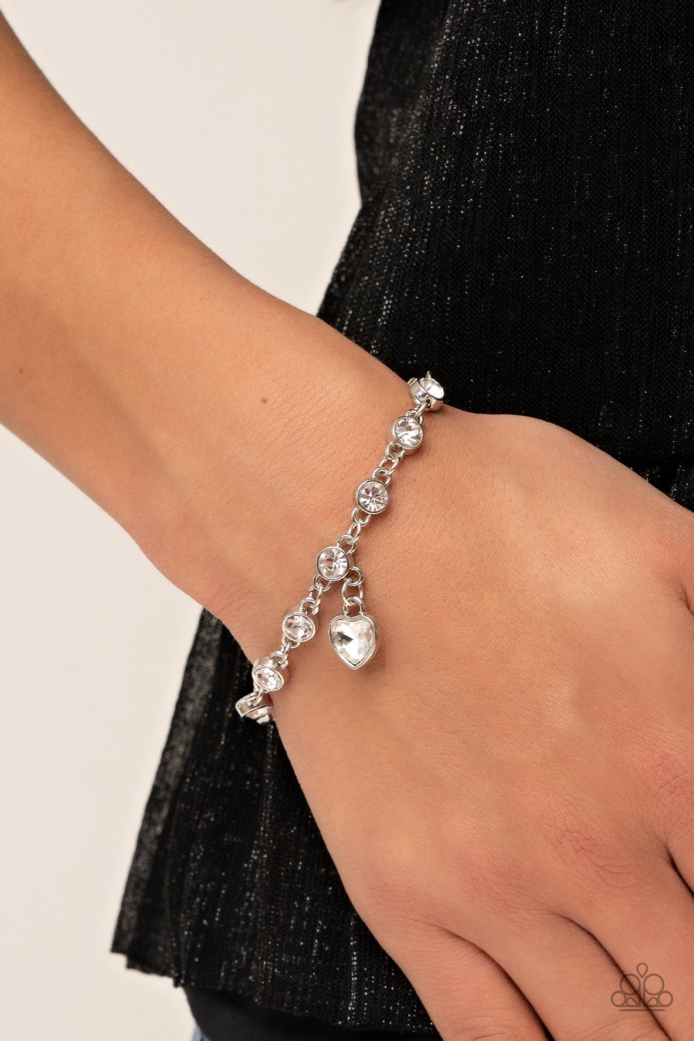 Paparazzi Accessories-Truly Lovely White Rhinestone Heart Charm Bracelet