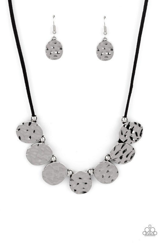 Paparazzi Accessories-Turn Me Loose Black Suede Hammered Frame Necklace Set