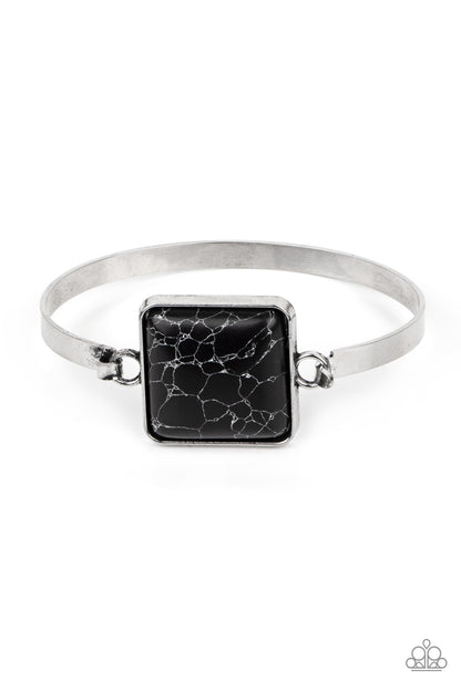 Paparazzi Accessories-Turning a CORNERSTONE Black Square Hinge Bracelet