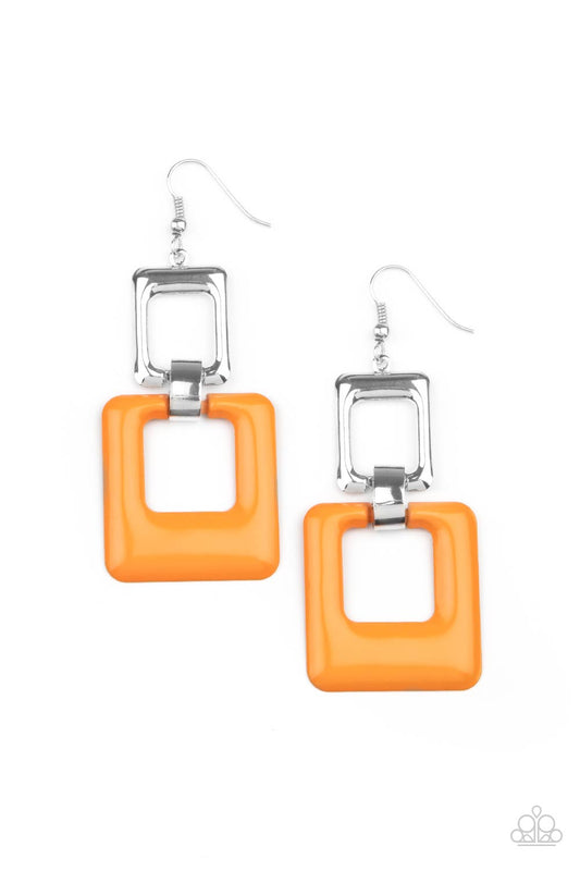 Paparazzi Accessories-Twice As Nice Orange Square Earrings