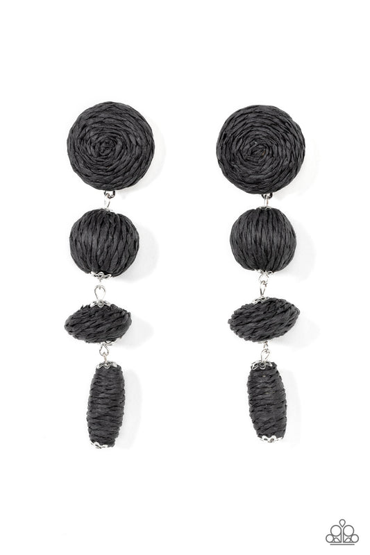 Paparazzi Accessories-Twine Tango Black Crepe Oval/Sphere Frame Earrings