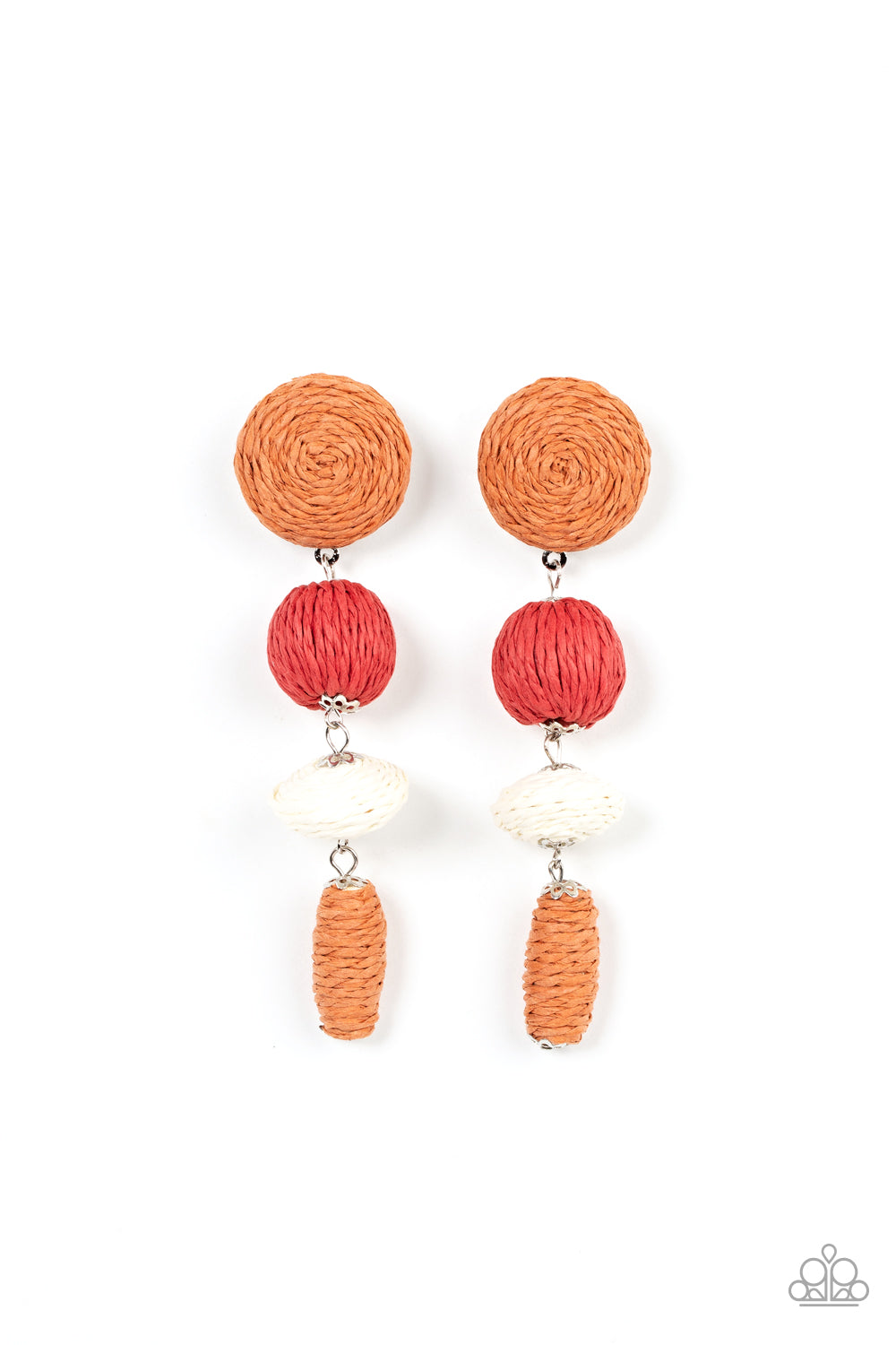 Paparazzi Accessories-Twine Tango Multi Frame Red Crepe Twine Earrings