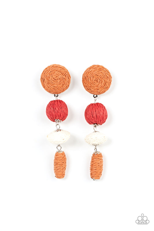 Paparazzi Accessories-Twine Tango Multi Frame Red Crepe Twine Earrings