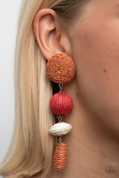 Paparazzi Accessories-Twine Tango Multi Frame Red Crepe Twine Earrings