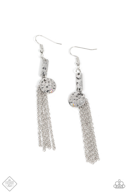 Paparazzi Accessories-Twinkle Twinkle Little Trinket Iridescent Hammered Silver Disc Earrings