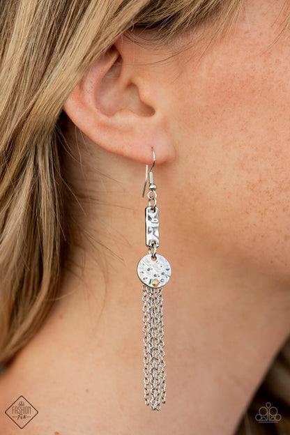 Paparazzi Accessories-Twinkle Twinkle Little Trinket Iridescent Hammered Silver Disc Earrings