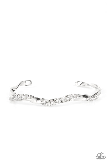 Paparazzi Accessories-Twisted Twinkle White Glassy Rhinestone Bracelet