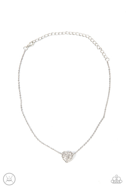 Paparazzi Accessories-Twitterpated Twinkle White Rhinestone Heart Necklace