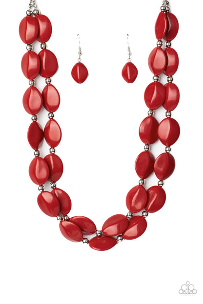 Paparazzi Accessories-Two-Story Stunner Red Stone Necklace Set