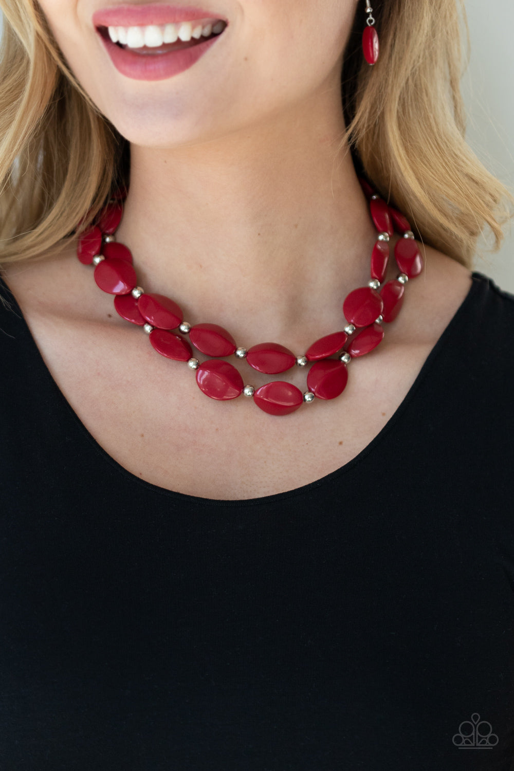 Paparazzi Accessories-Two-Story Stunner Red Stone Necklace Set