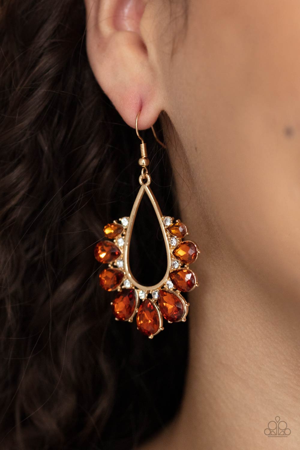 Paparazzi Accessories-Two Can Play That Game Brown Glittery Teardrop Rhinestone Earrings