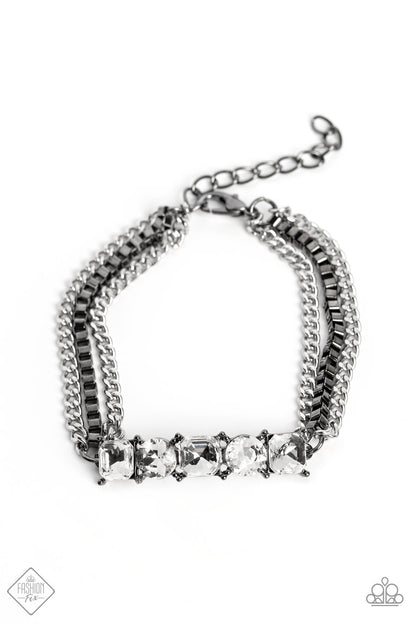 Paparazzi Accessories-Tyrant Treasure Black FF White Rhinestone Bracelet