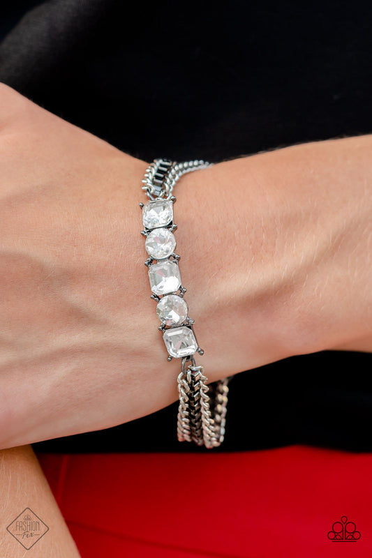 Paparazzi Accessories-Tyrant Treasure Black FF White Rhinestone Bracelet