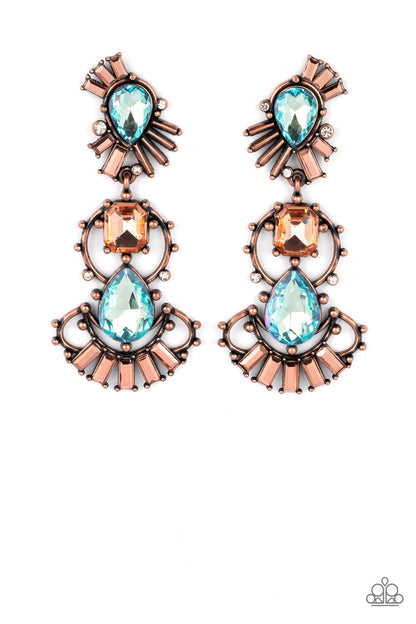 Paparazzi Accessories-Ultra Universal Copper Iridescent Blue Teardrop Earrings
