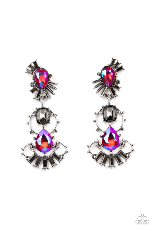 Paparazzi Accessories-Ultra Universal Pink Iridescent Smoky Teardrop Earrings