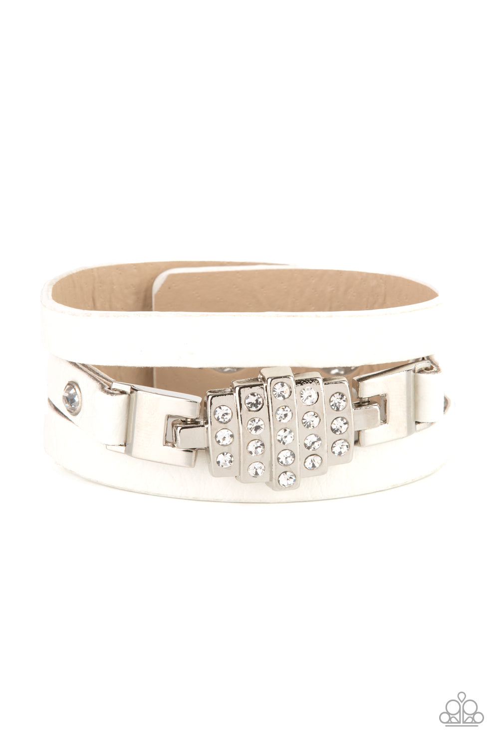 Paparazzi Accessories-Ultra Urban White Rhinestone Silver Studded Bracelet