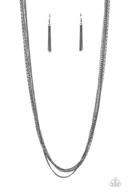 Paparazzi Accessories-Undauntingly Urban Black Glitzy Strand Necklace Set