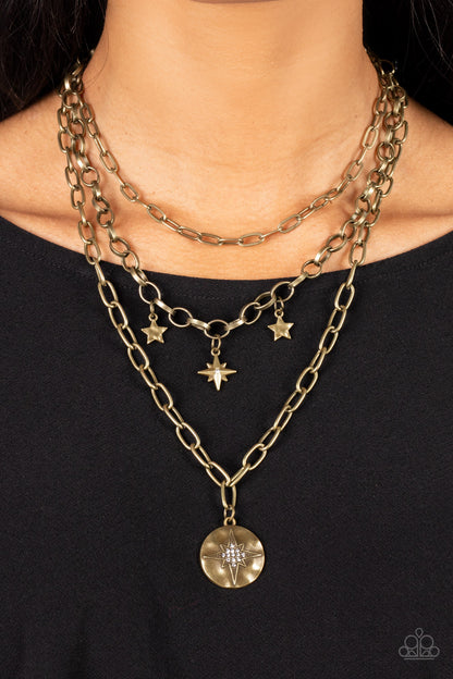 Paparazzi Accessories-Under the Northern Lights Brass Star Necklace Set