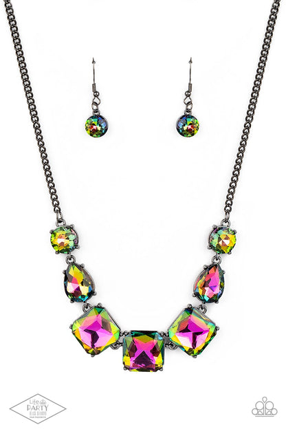 Paparazzi Accessories-Unfiltered Confidence Multi Teardrop/Round Oil Spill Necklace Set