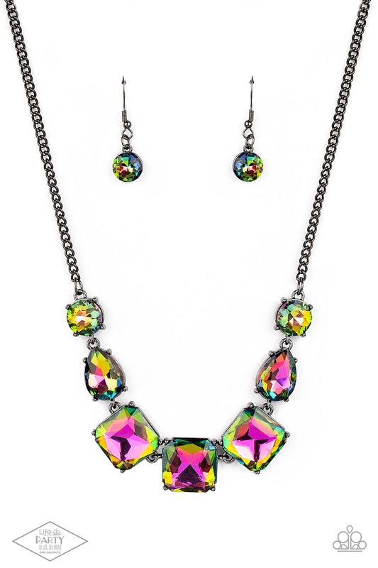Paparazzi Accessories-Unfiltered Confidence Multi Teardrop/Round Oil Spill Necklace Set