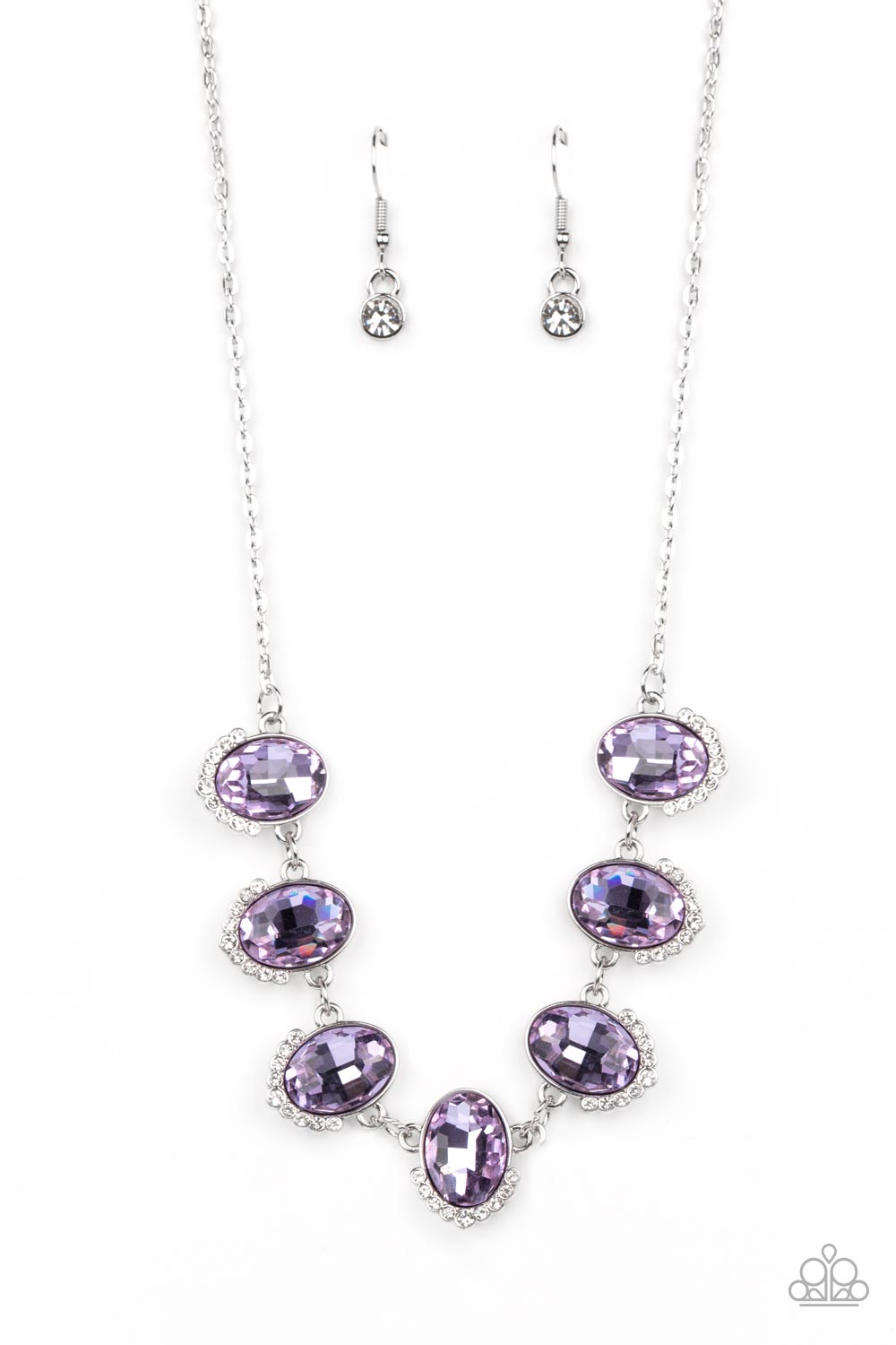 Paparazzi Accessories-Unleash Your Sparkle Purple Oval White Rhinestone Necklace Set