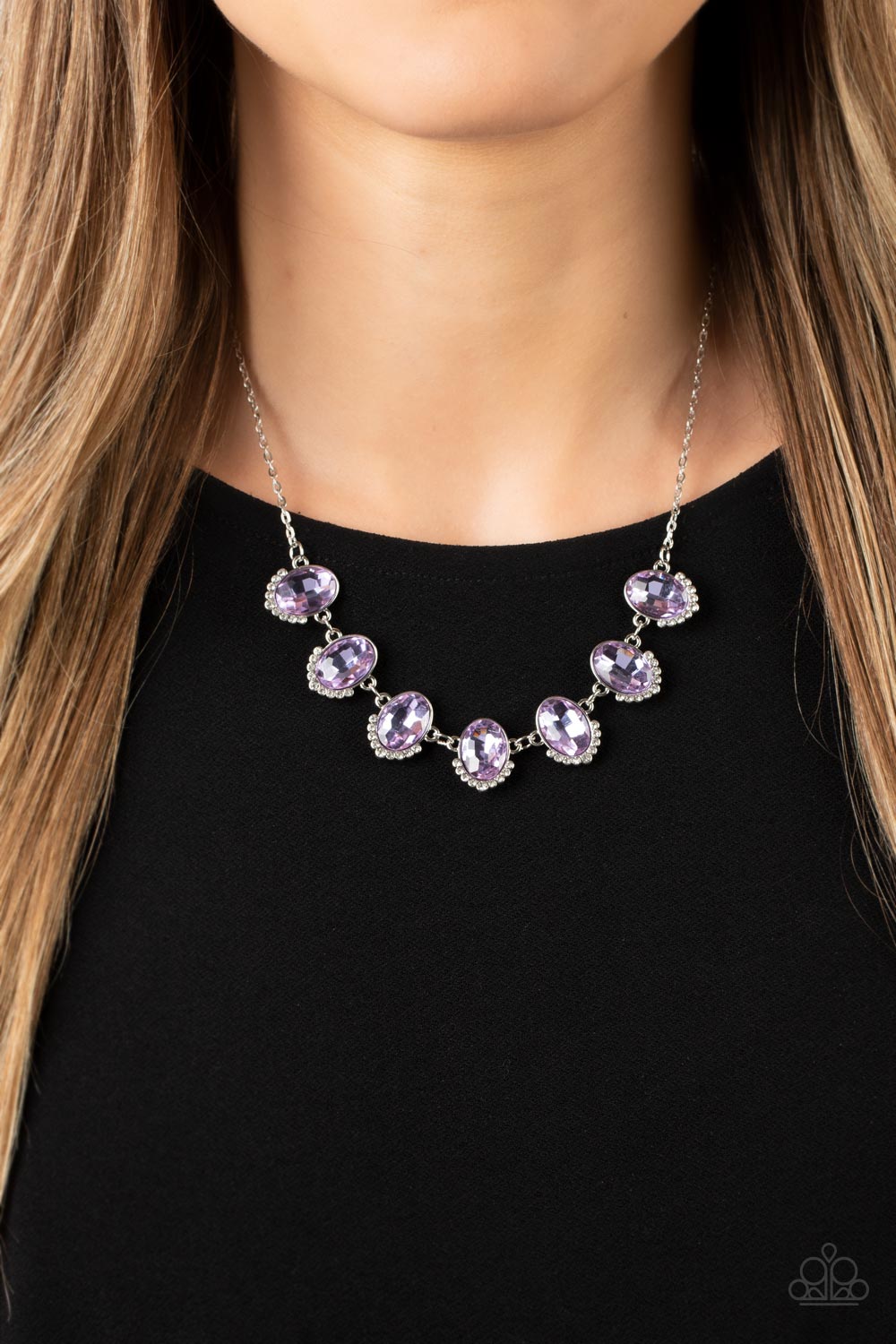 Paparazzi Accessories-Unleash Your Sparkle Purple Oval White Rhinestone Necklace Set