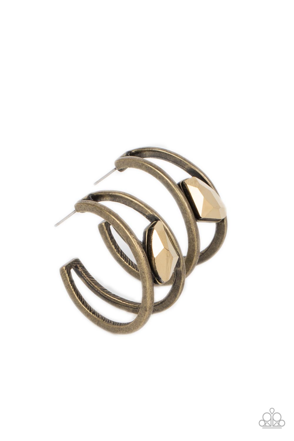 Paparazzi Accessories-Unrefined Reverie Brass Crescent Double Hoop Earrings