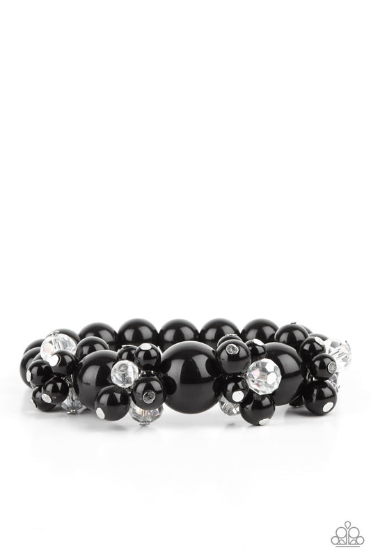 Paparazzi Accessories-Upcycled Upscale Black Sparkly White Crystal Bead Bracelet