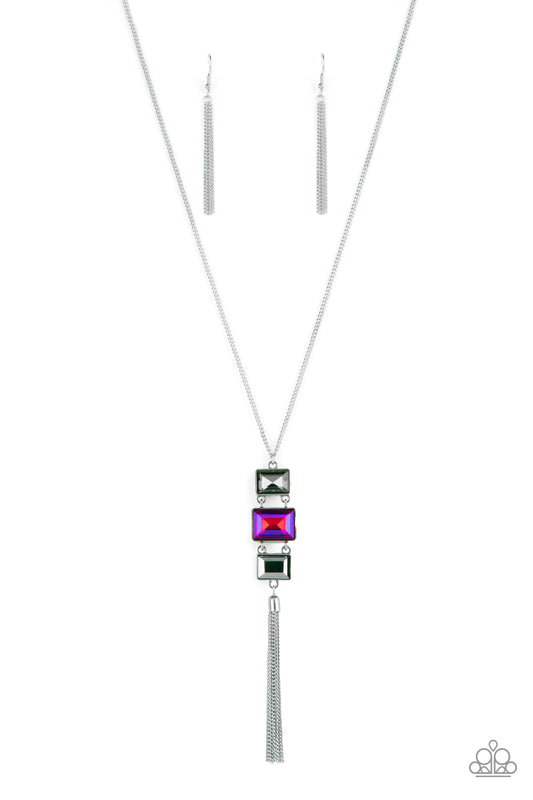 Paparazzi Accessories-Uptown Totem Pink Smoky Rectangular Tassel Necklace Set