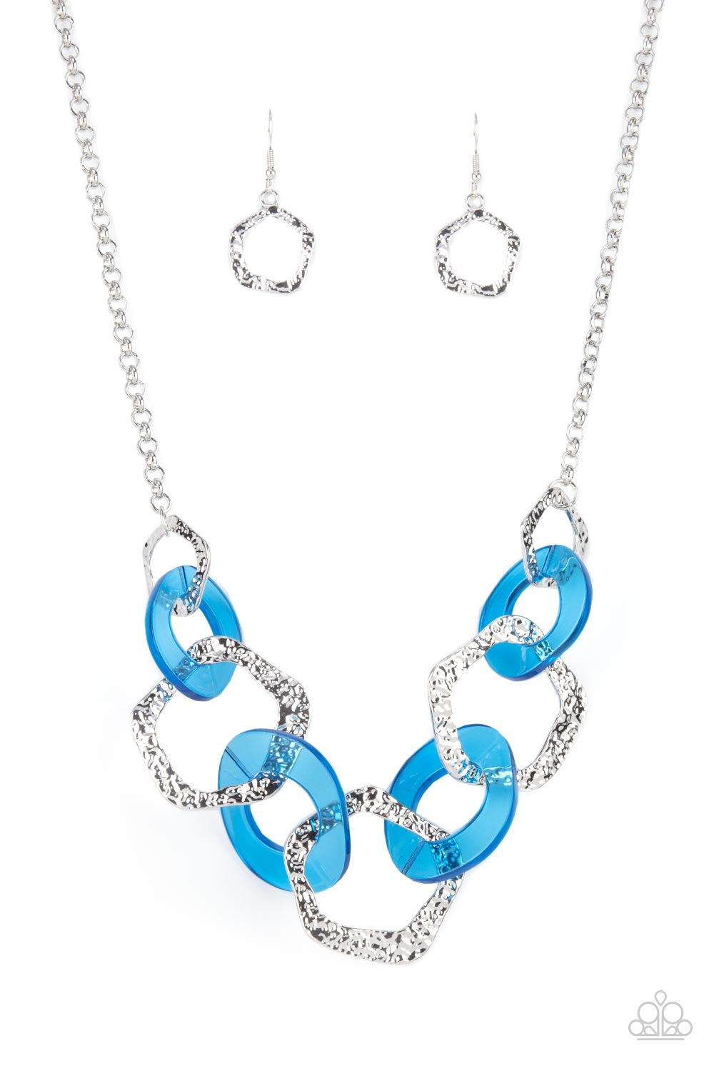 Paparazzi Accessories-Urban Circus Blue Neon Acrylic Ring Necklace Set