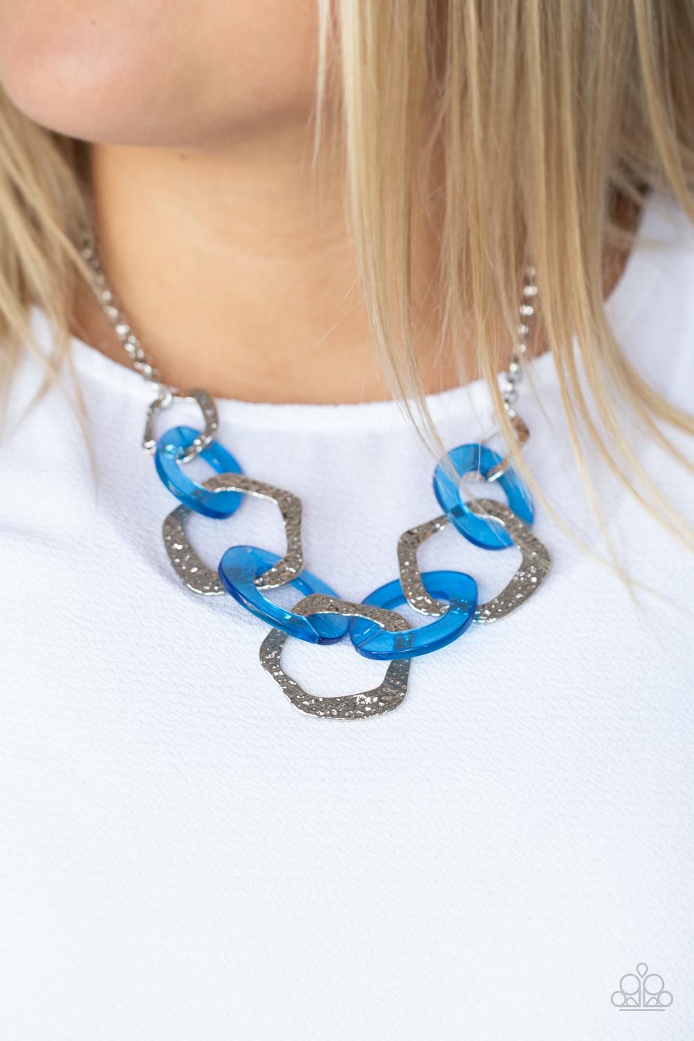 Paparazzi Accessories-Urban Circus Blue Neon Acrylic Ring Necklace Set