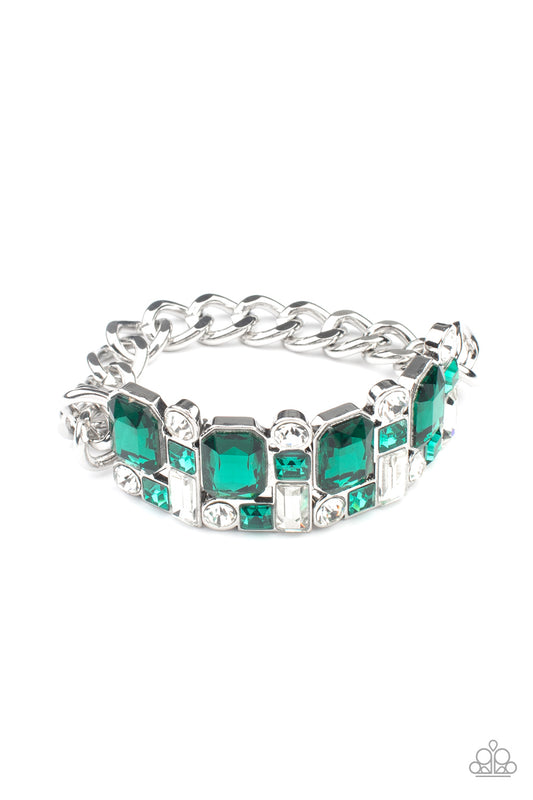 Paparazzi Accessories-Urban Crest Green Chunky White Rhinestone Bracelet