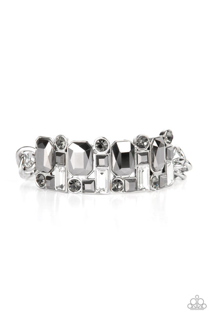 Paparazzi Accessories-Urban Crest Silver Hematite & White Rhinestone Bracelet