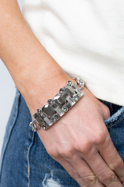 Paparazzi Accessories-Urban Crest Silver Hematite & White Rhinestone Bracelet