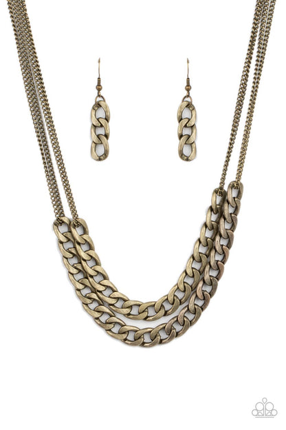 Paparazzi Accessories-Urban Culture Brass Double Curb Chain Necklace Set