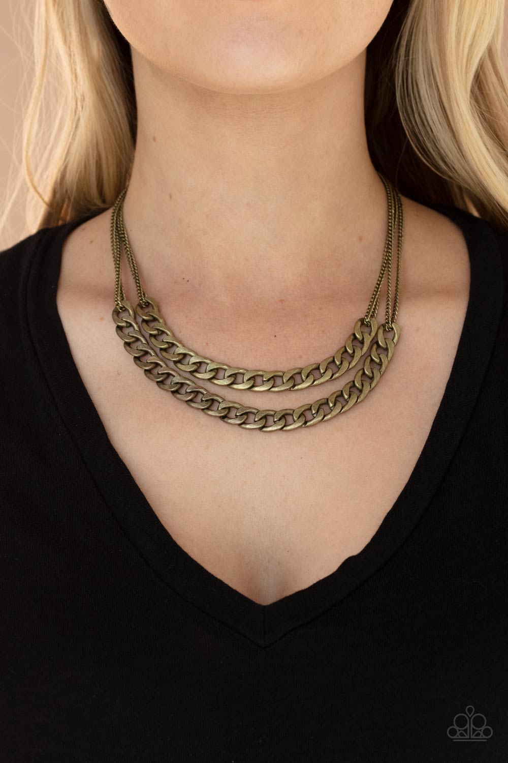 Paparazzi Accessories-Urban Culture Brass Double Curb Chain Necklace Set