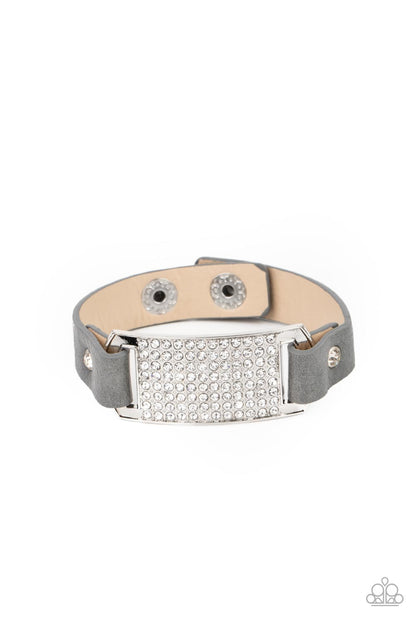 Paparazzi Accessories-Urban Rivalry Silver White Rhinestone Leather Band Bracelet