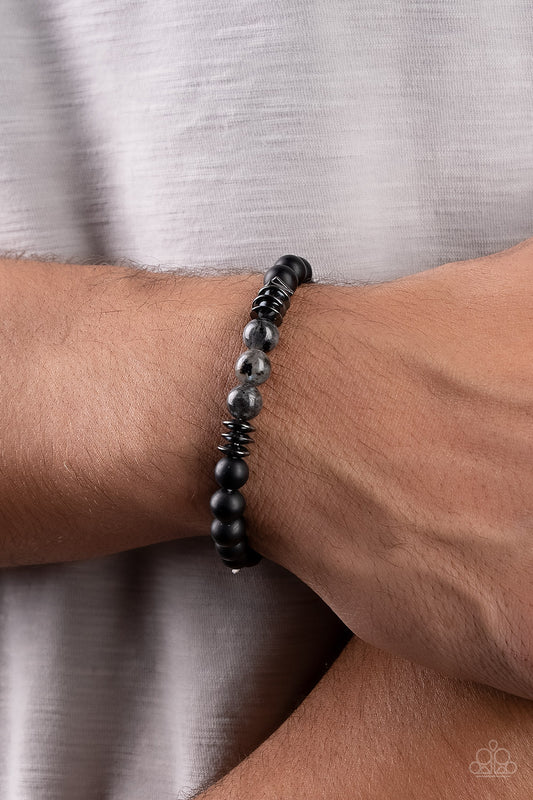 Paparazzi Accessories-Urban Therapy Black Speckled Stone Men's Bracelet