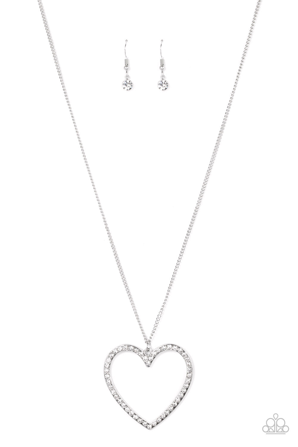 Paparazzi Accessories-Va-Va-Valentine White Rhinestone Silver Heart Necklace Set