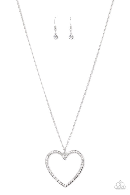 Paparazzi Accessories-Va-Va-Valentine White Rhinestone Silver Heart Necklace Set