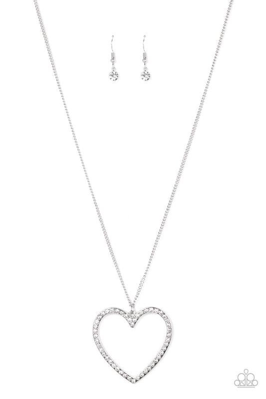 Paparazzi Accessories-Va-Va-Valentine White Rhinestone Silver Heart Necklace Set