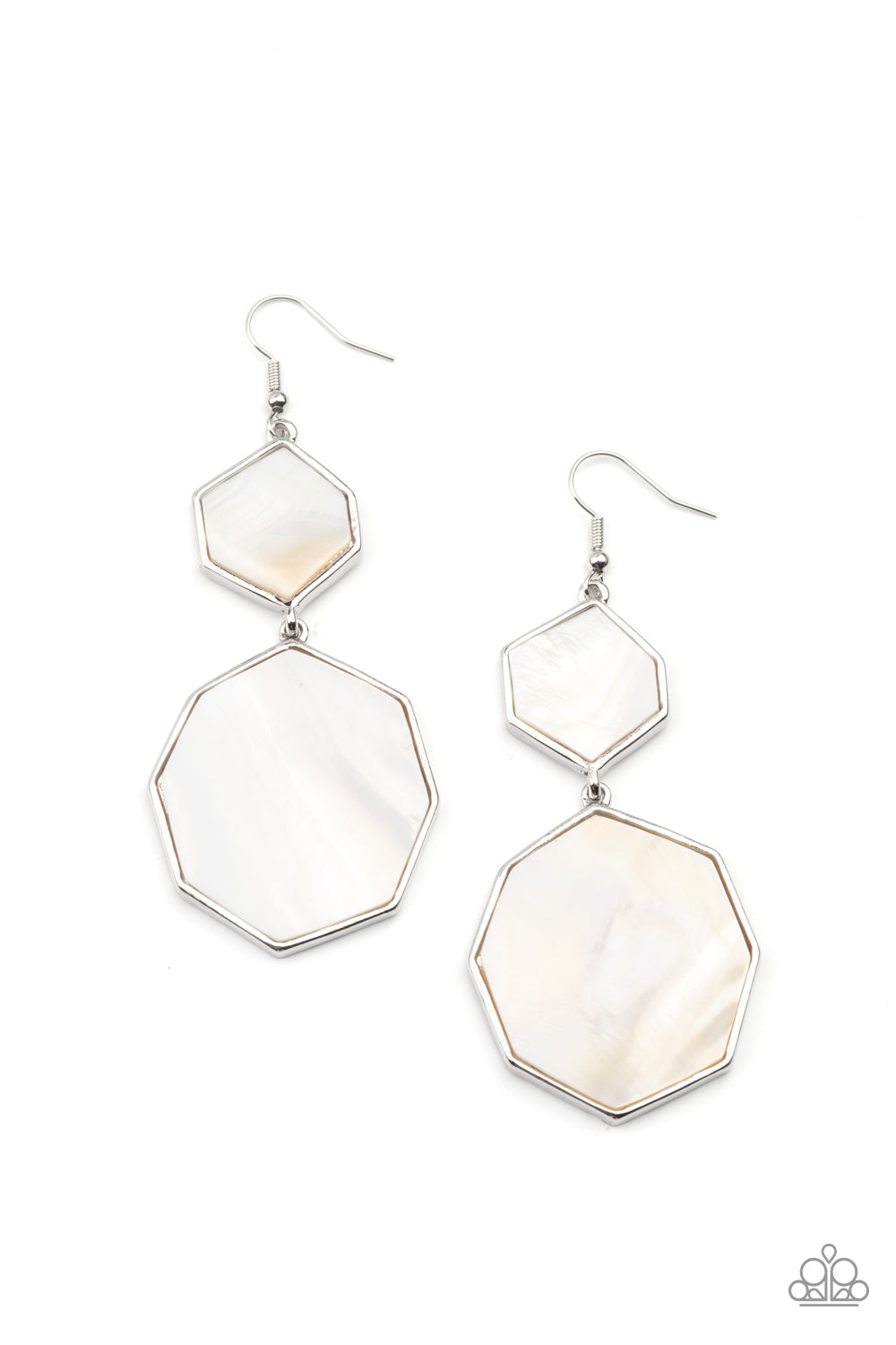 Paparazzi Accessories-Vacation Glow White Hexagon Earrings